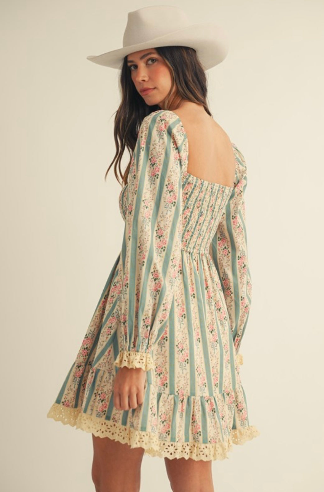 French Style Floral Smocked Lace Dress