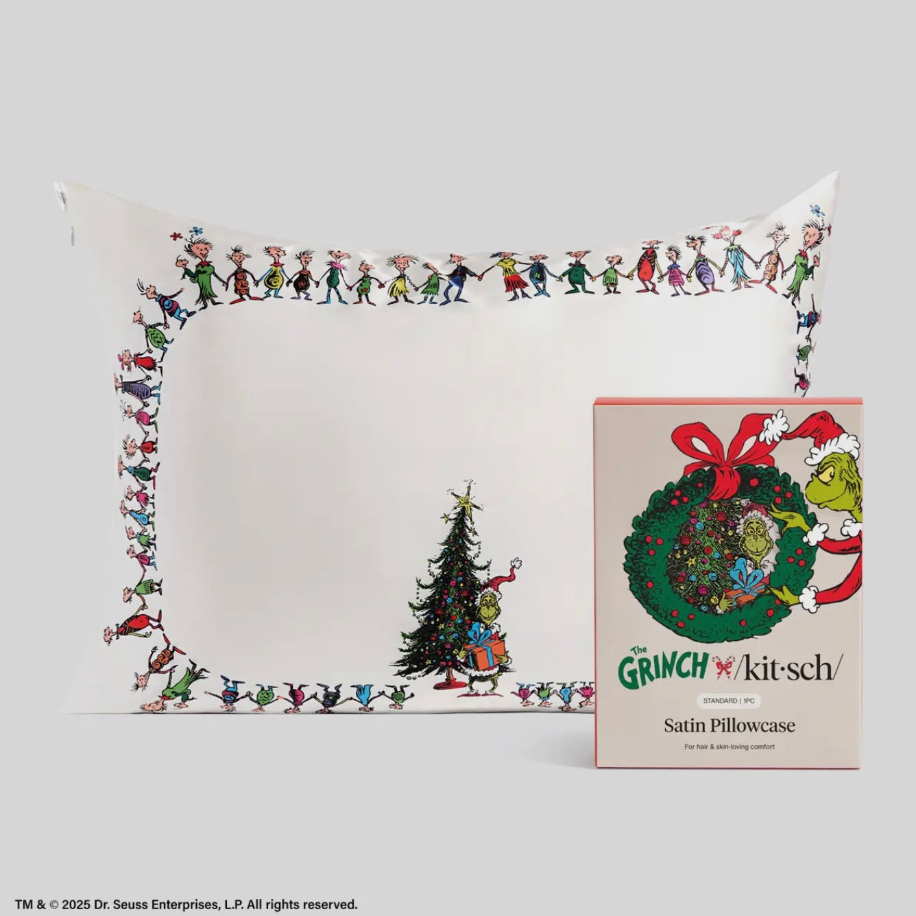 The Grinch x Kitsch Satin Pillowcase in Whoville
