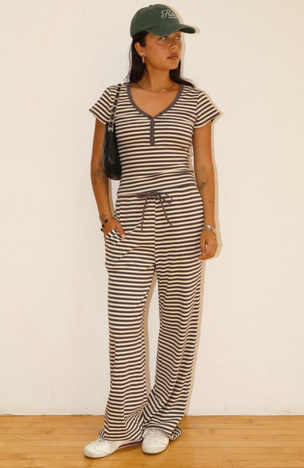 Bailey Rose Striped Snap Button Tee And Drawstring Pant SET