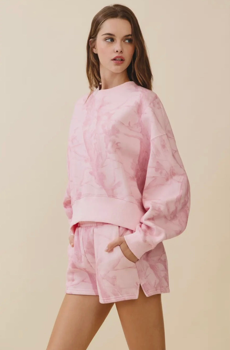 Pink Camo Print Drop Shoulder Sweatshirt