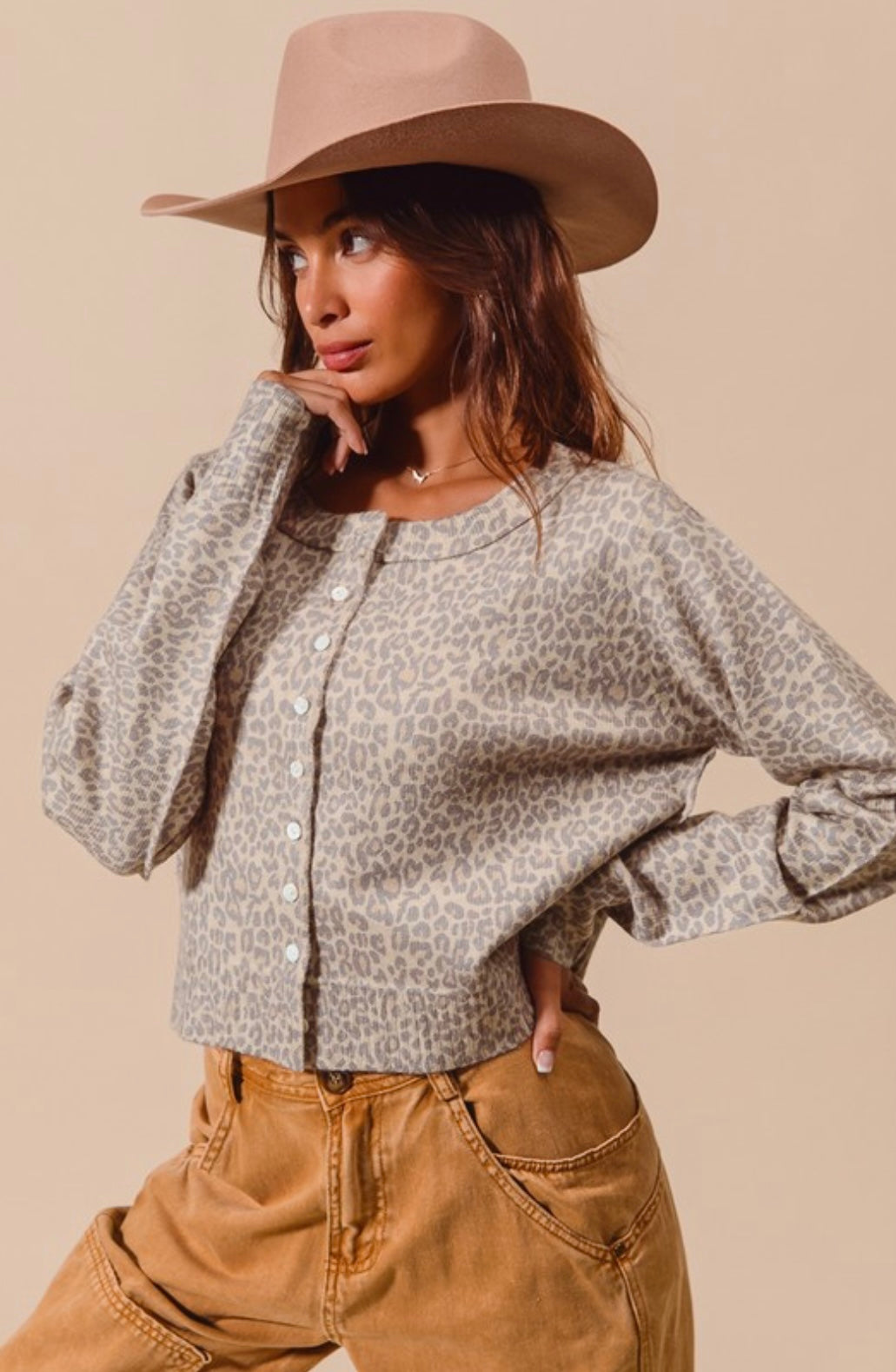 Two Tone Leopard Vintage Print Button Up Sweater Cardigan