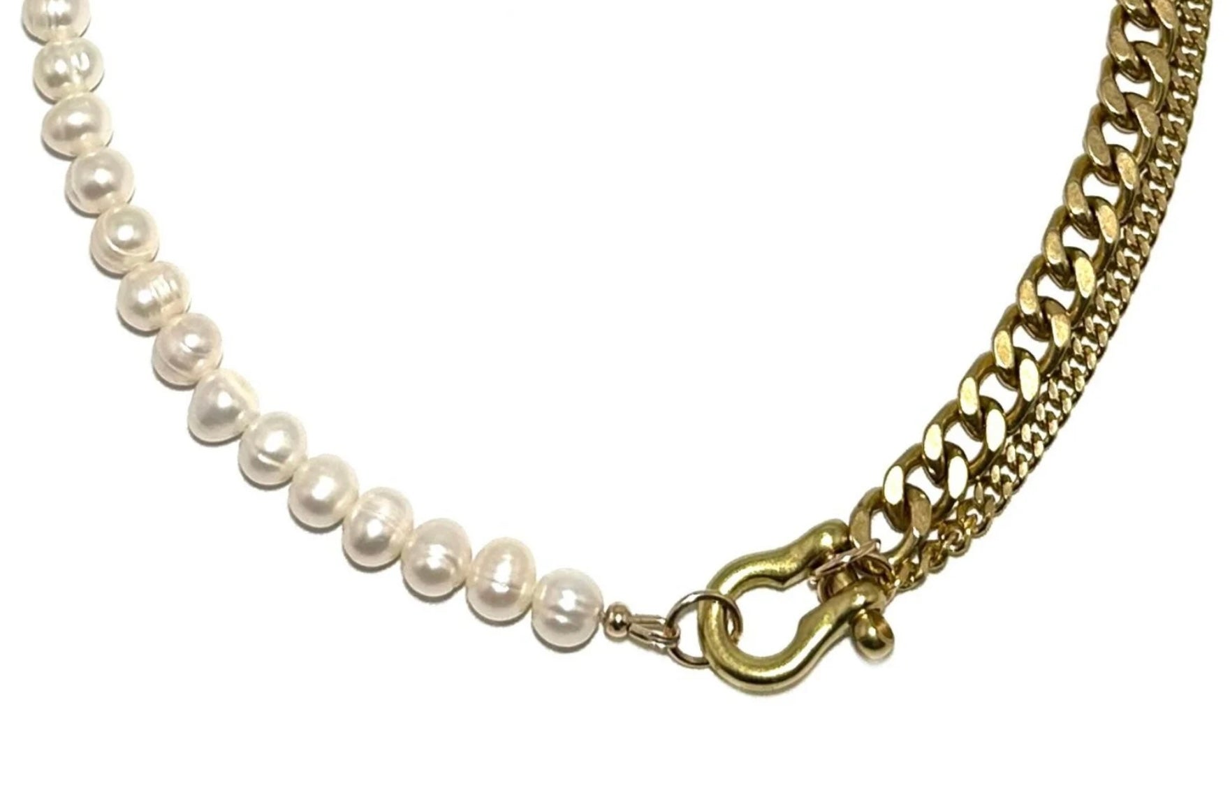 Rachel Nathan Beads & Shackle Necklace Shackle Duo : Pearl