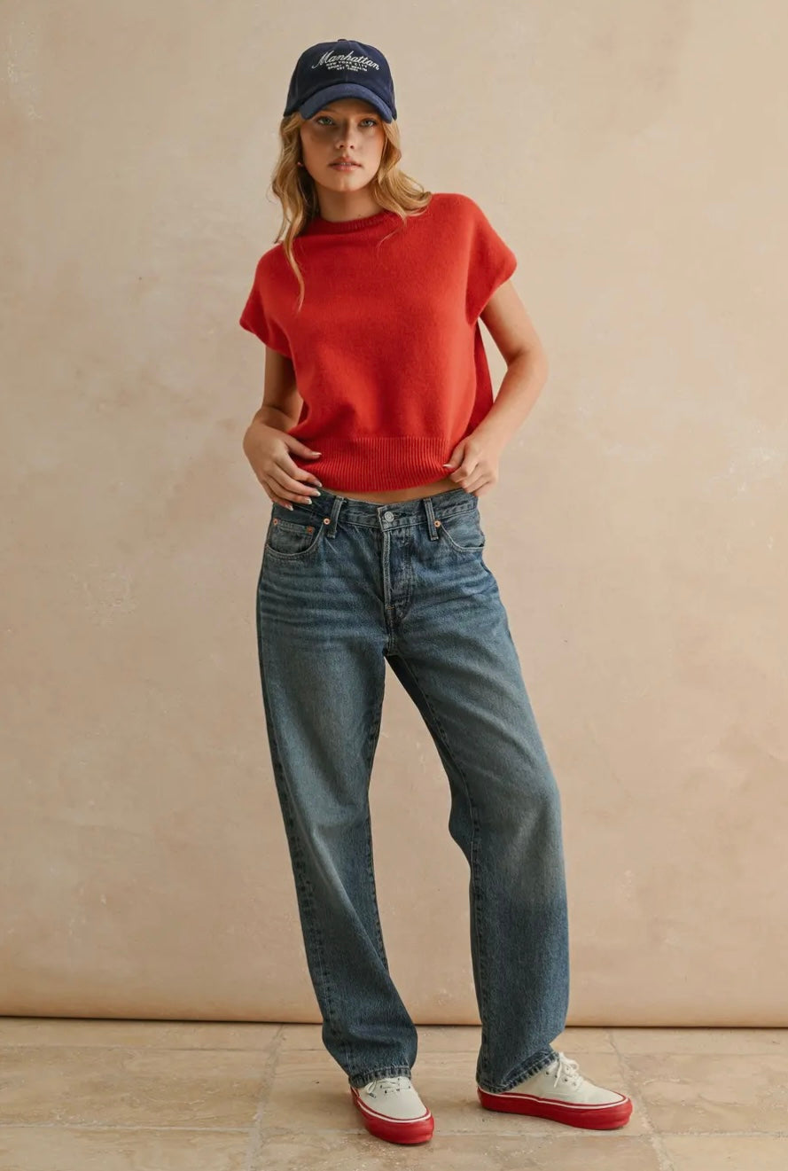 Loose Fit Short Sleeve Sweater Top