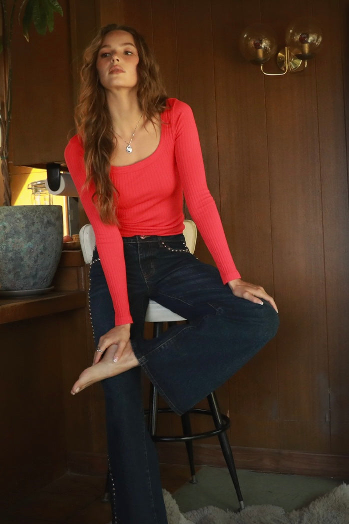 NIKIBIKI Wide Ribbed Square Long Sleeve Top - ONE SIZE