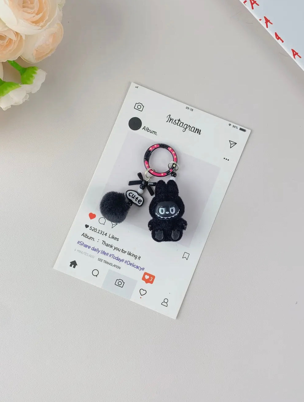 Mini Labubu Puff Ball Keychains