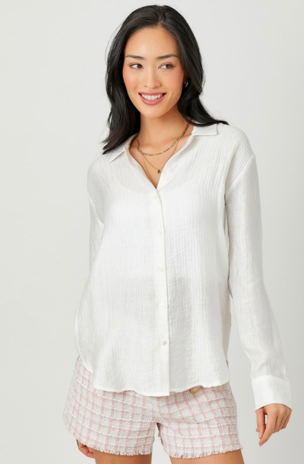 Double Cloth Button Down Shirt White