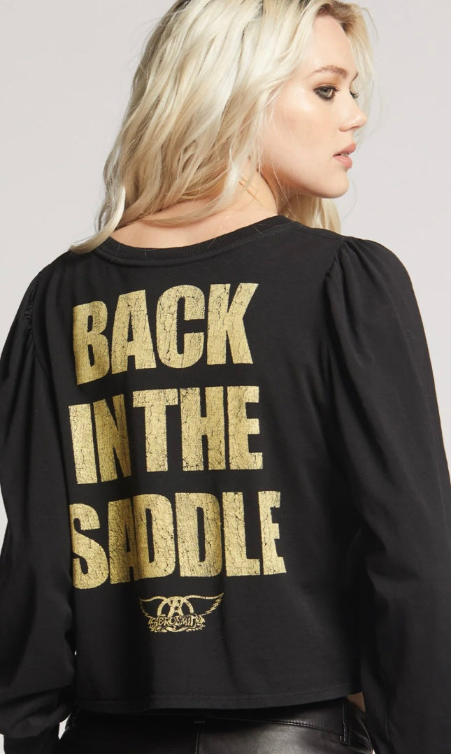Recycled Karma Aerosmith Back In The Saddle Cropped Long Puff Sleeve