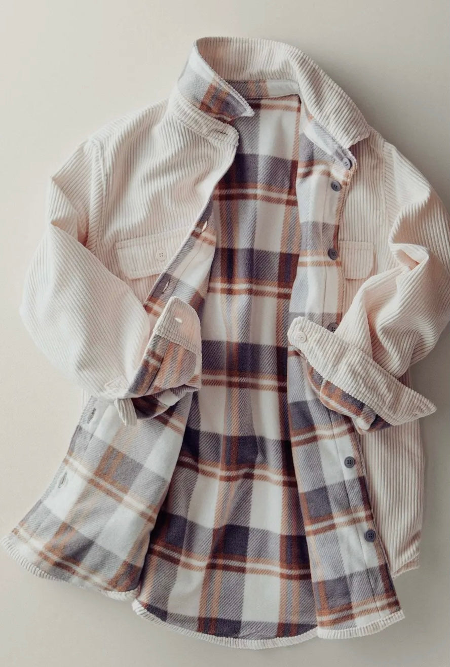 Plaid Lined Corduroy Flannel Shacket