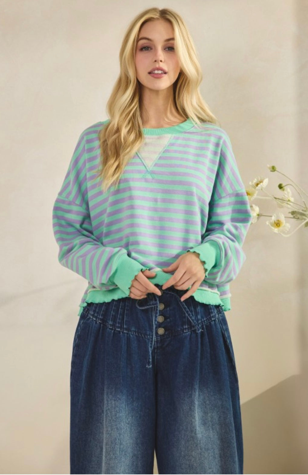 Cropped Striped French Terry Top