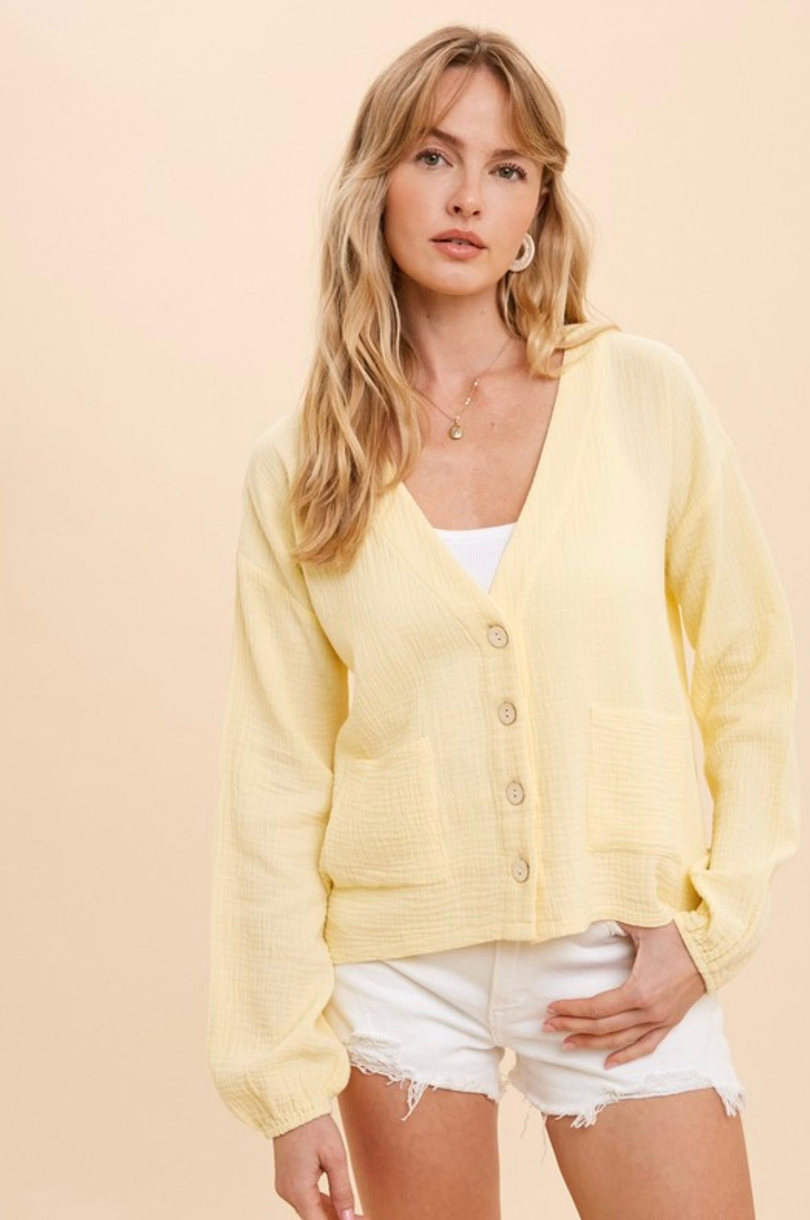Lemon Gauze Button Down Cardigan