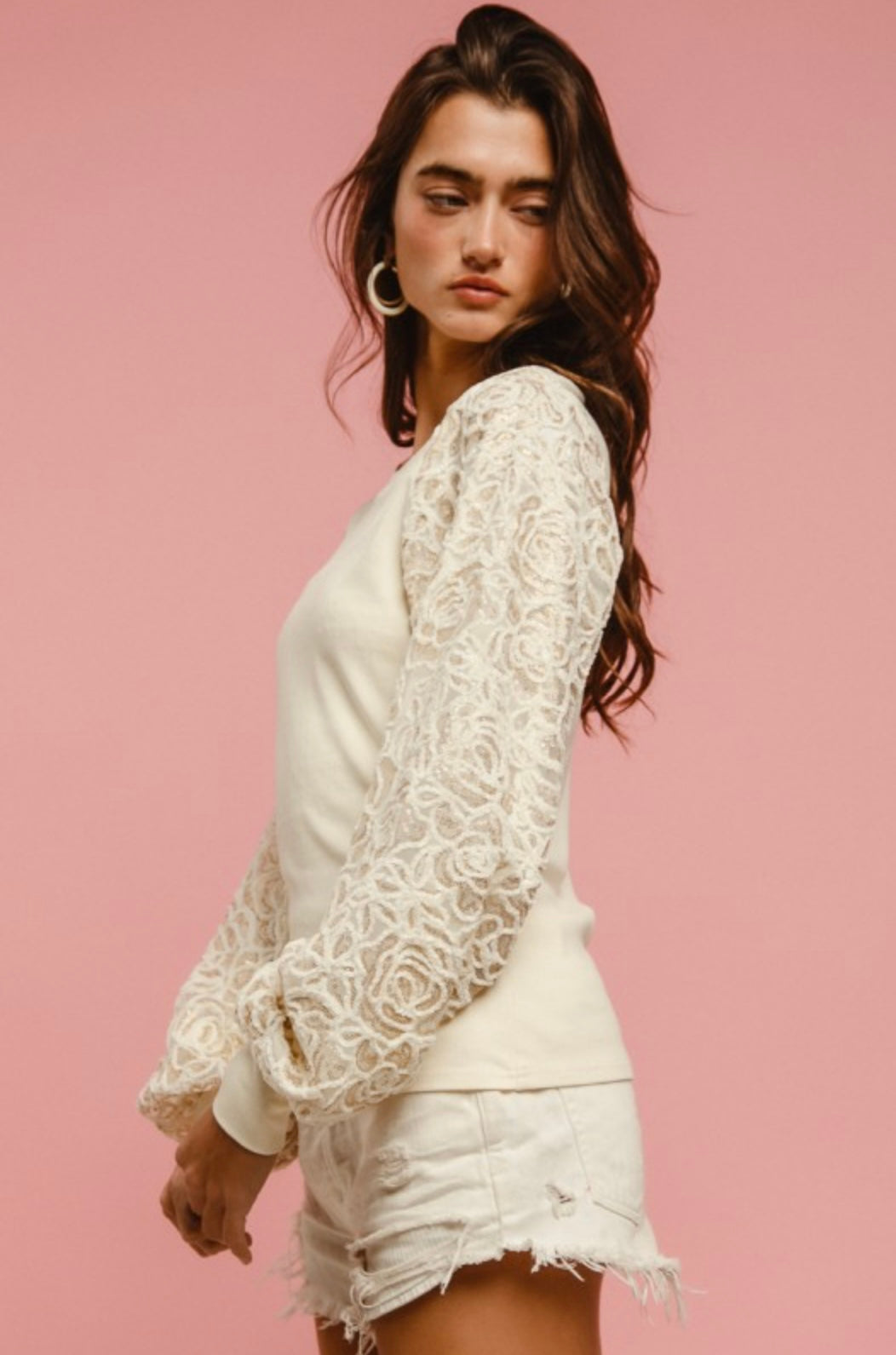 Chenille and Sequin Embellished Sleeve Sweater