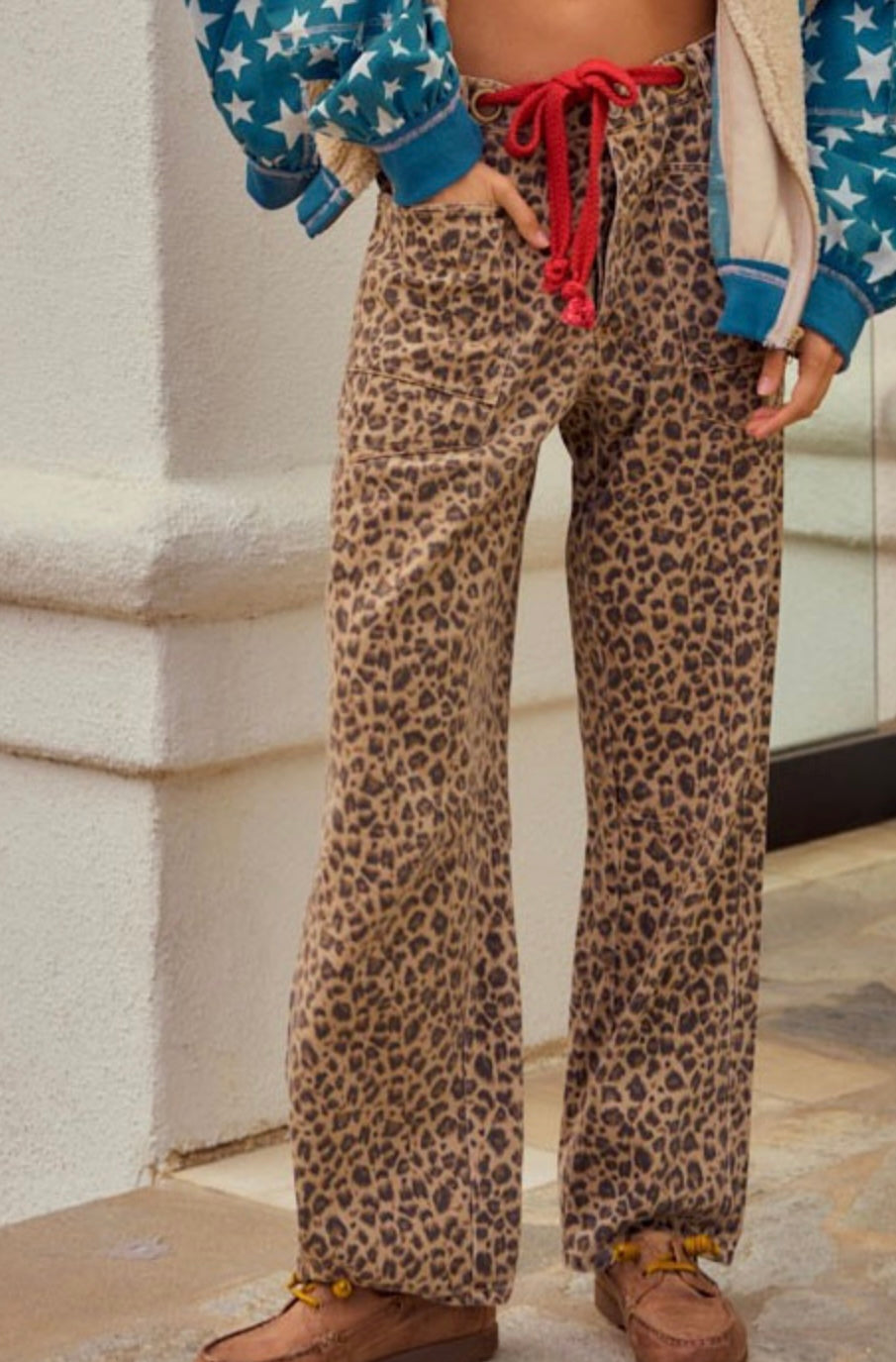 Washed Vintage Leopard Rope String Pants