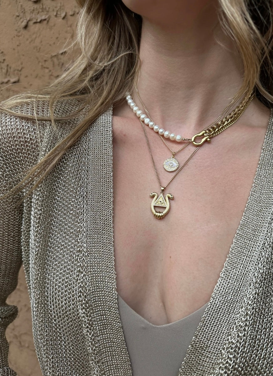 Rachel Nathan Beads & Shackle Necklace Shackle Duo : Pearl