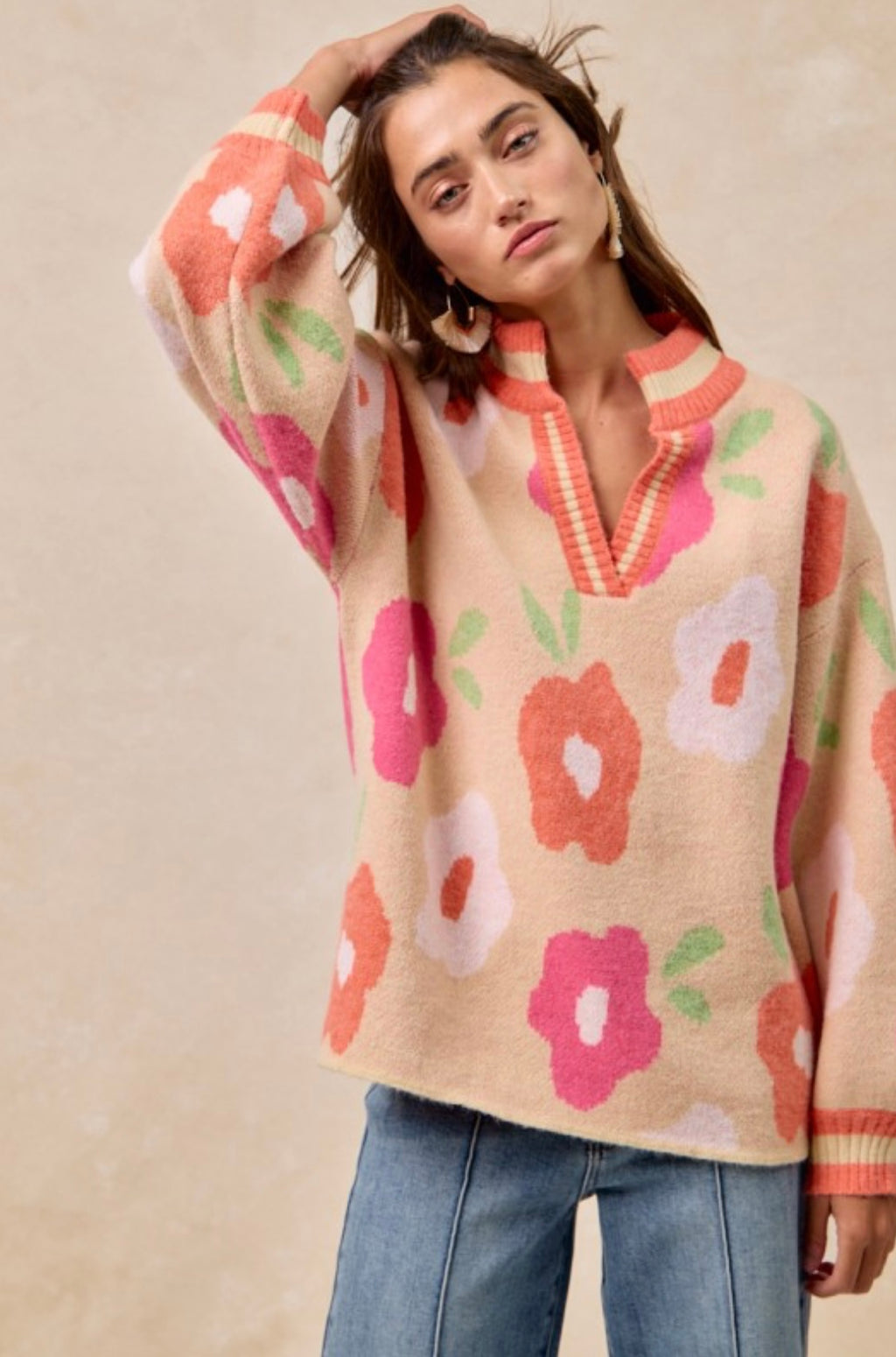 Flower Printed V Neck Banded Top