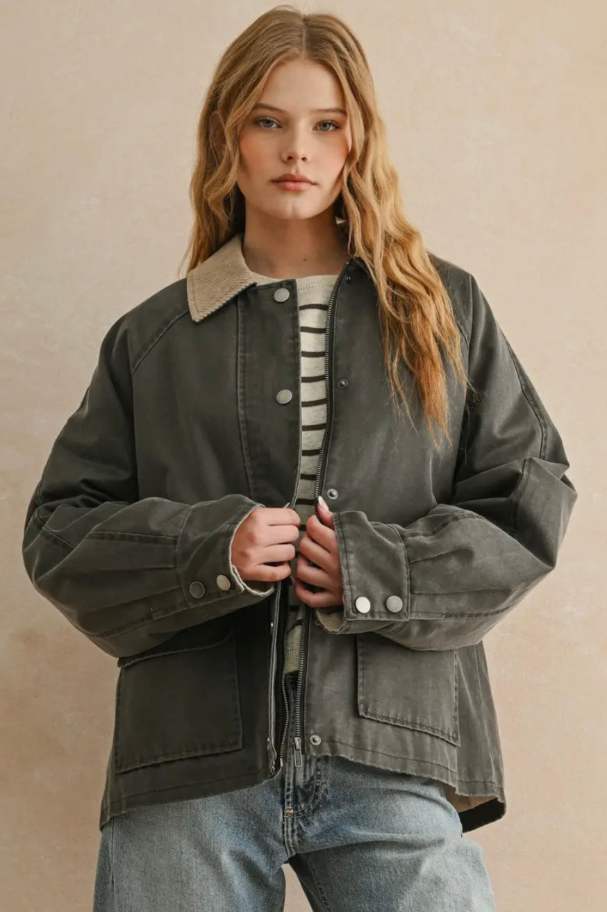 Collar Contrasted Utility Jacket