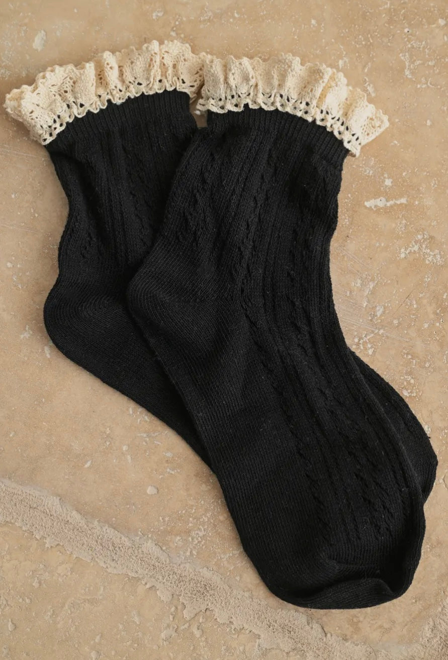 Net Pointelle With Crochet Trim Socks