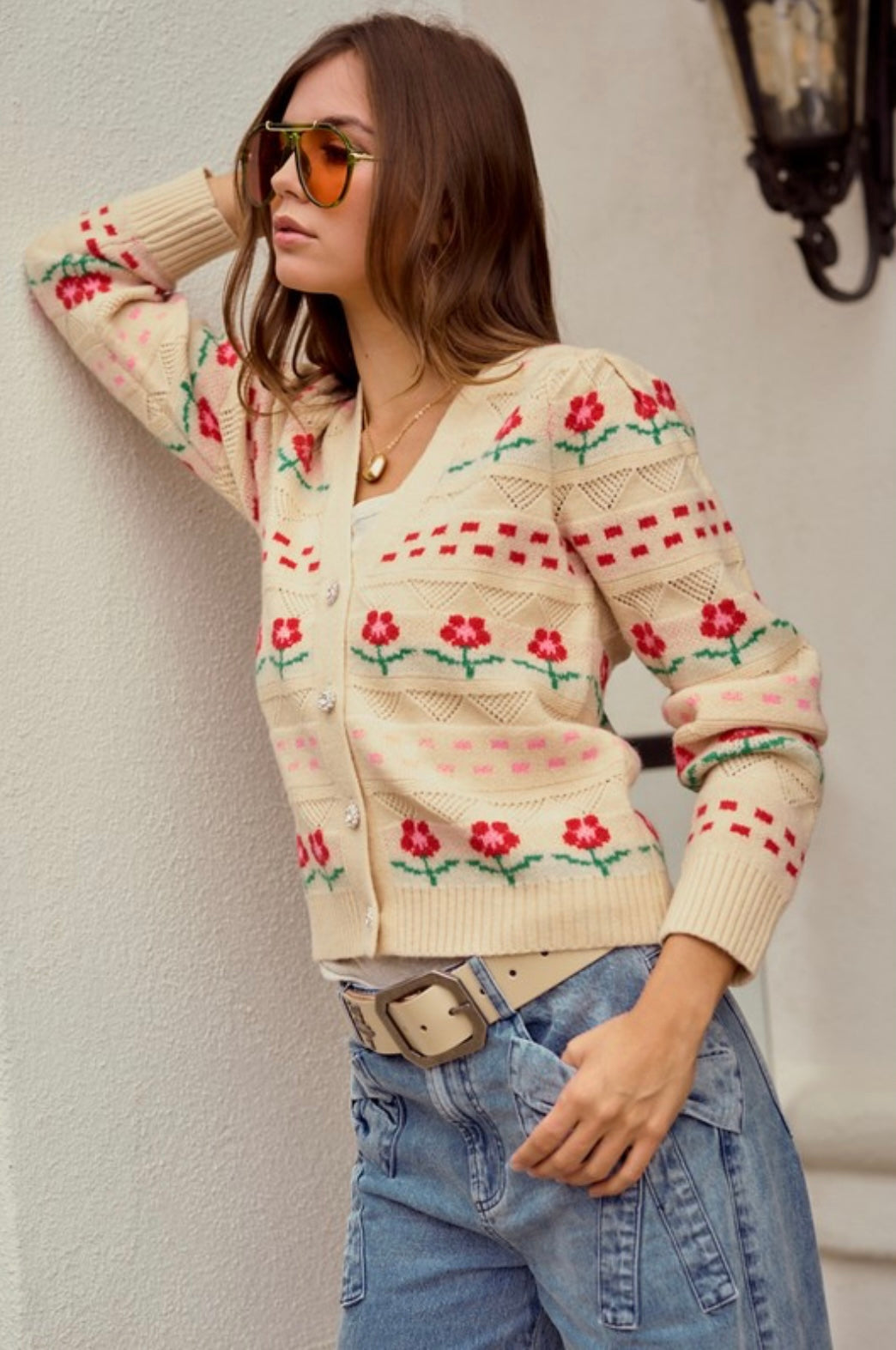 Floral Knit Button Down Cardigan