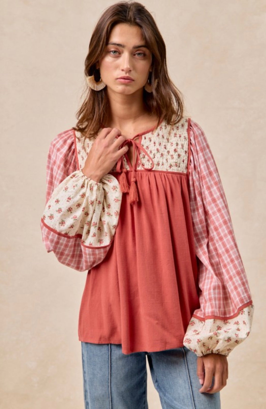 Mix & Match Front Tie Top With Smocking Detail