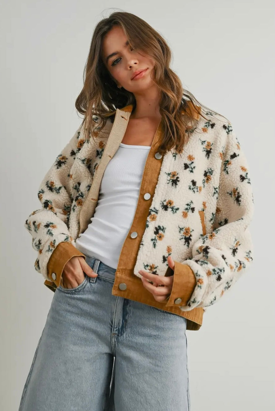 Floral Collared Button-Down Jacket