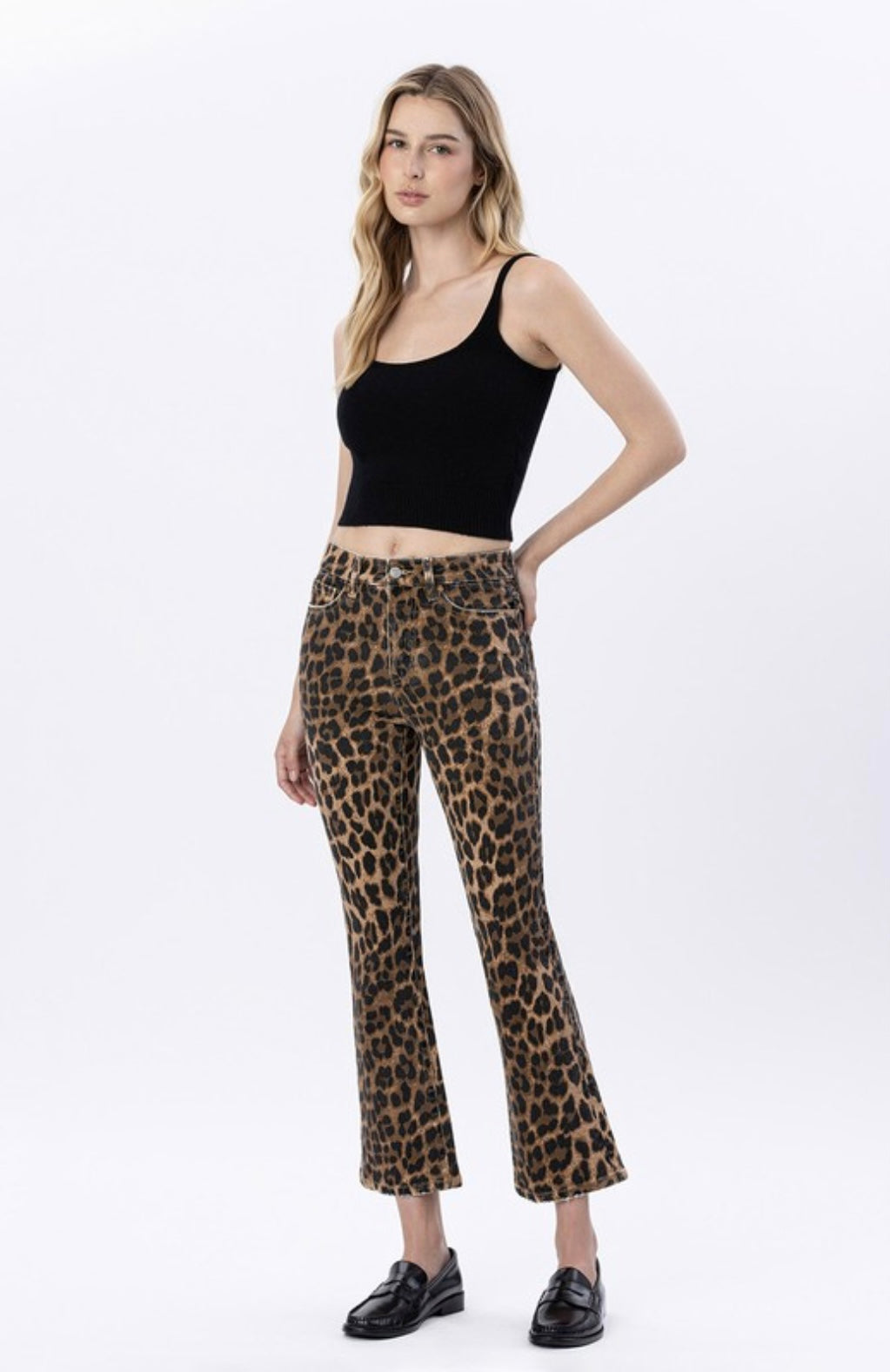 Lovervet High Rise Kick Flare Leopard Jean
