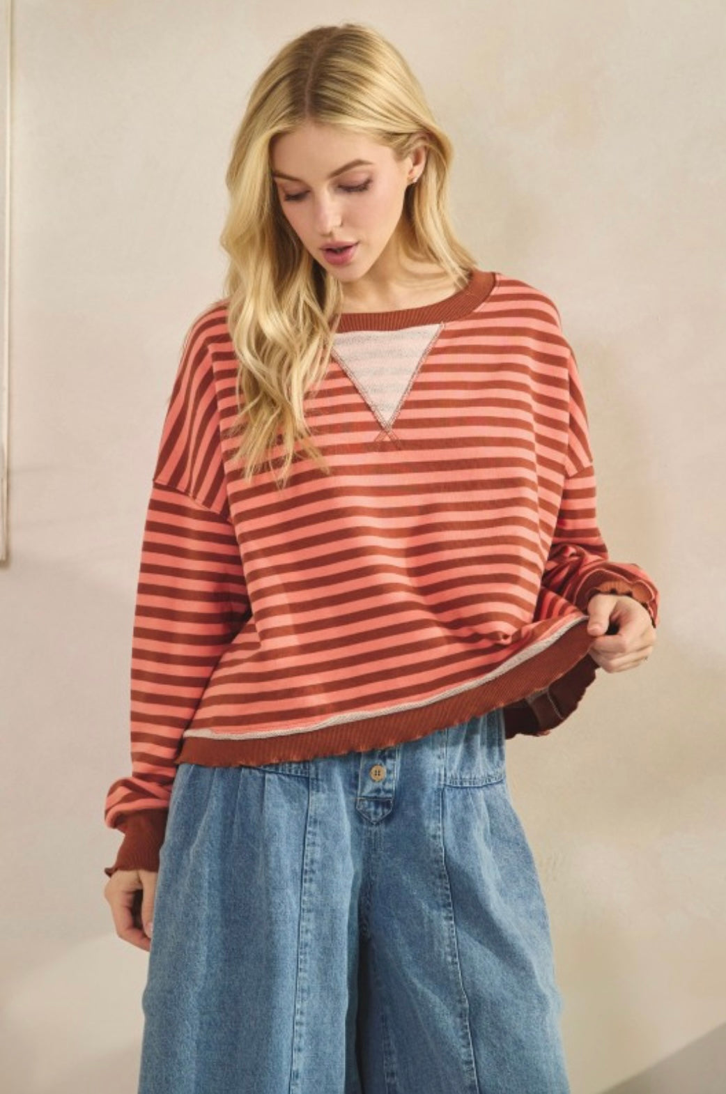 Cropped Striped French Terry Top