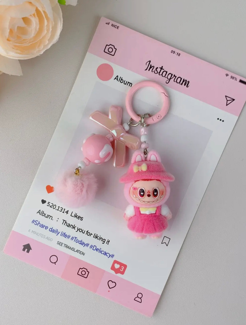 Mini Labubu Puff Ball Keychains