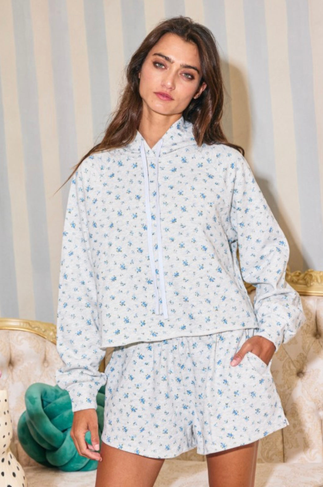 Floral Print Lounge Crop Hoodie