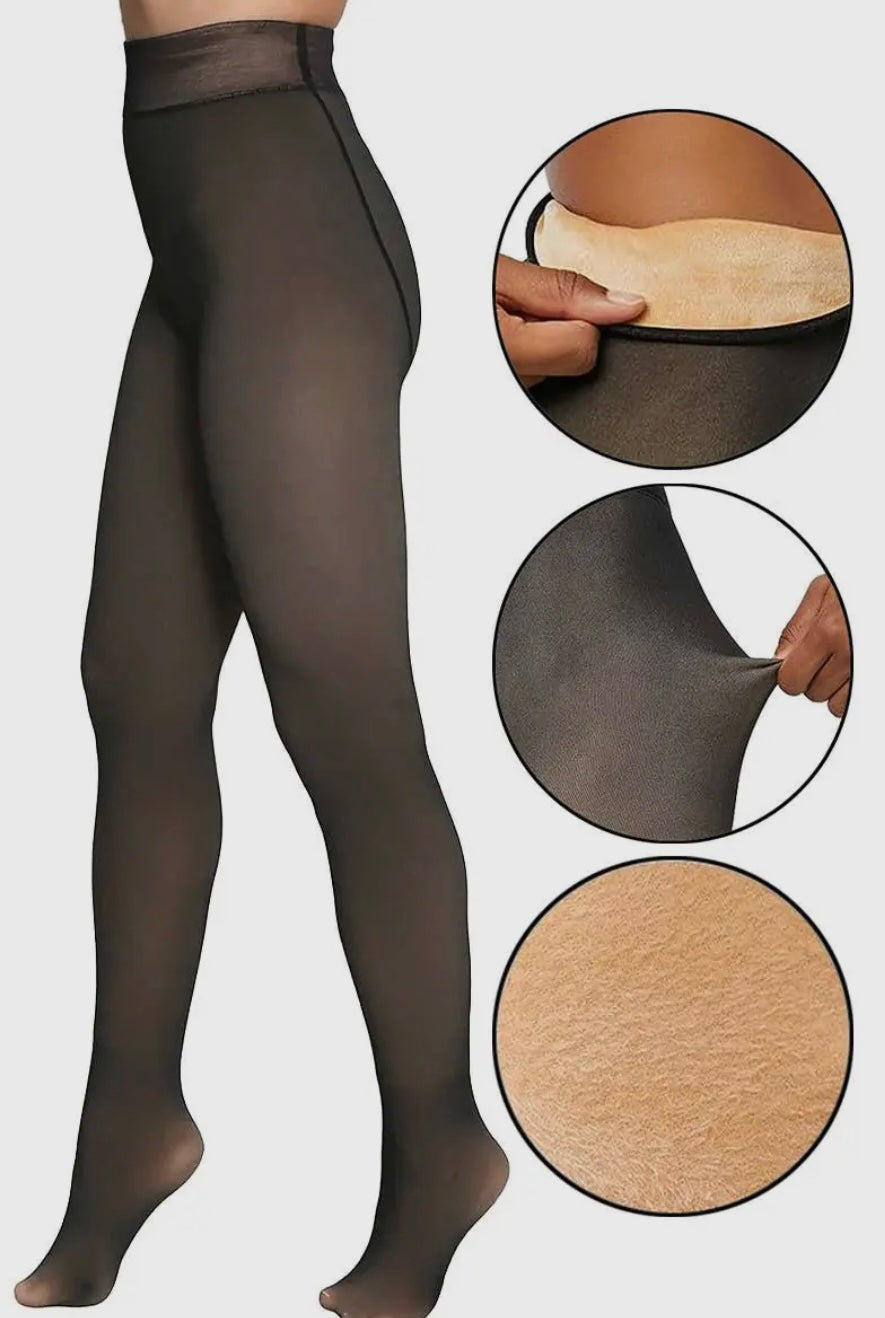 Fake Sheer Fleece Lined Pantyhose Tights - OSFM