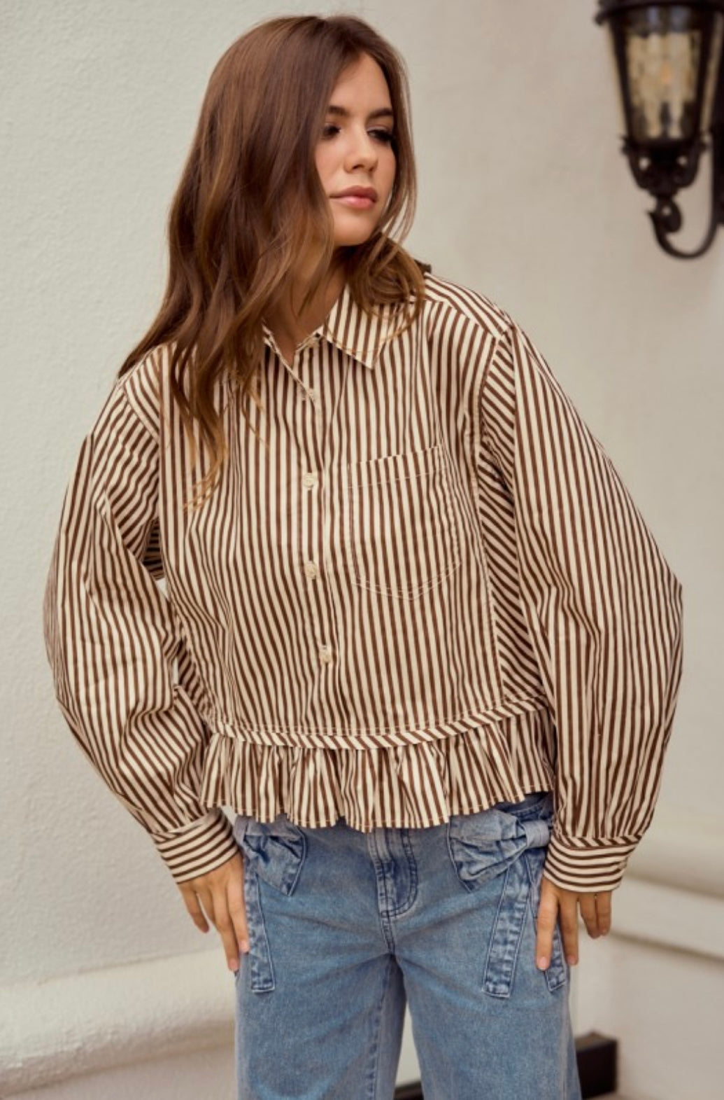 Striped Raglan Puff Sleeve Shirt