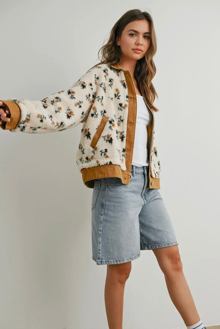 Floral Collared Button-Down Jacket