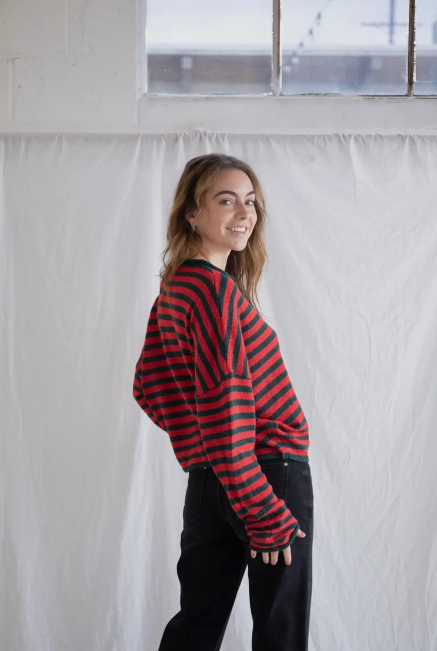 Piper Cardigan - Striped - Red/Green