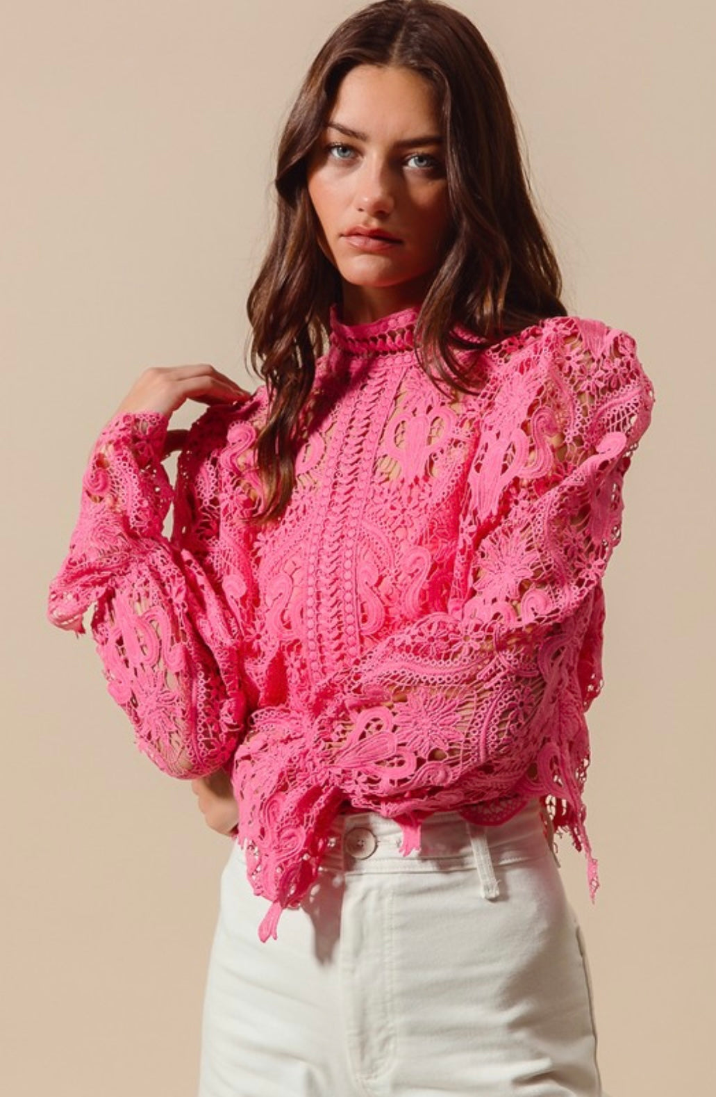 Floral Lace Romantic Blouse Top With Back Zipper Closure