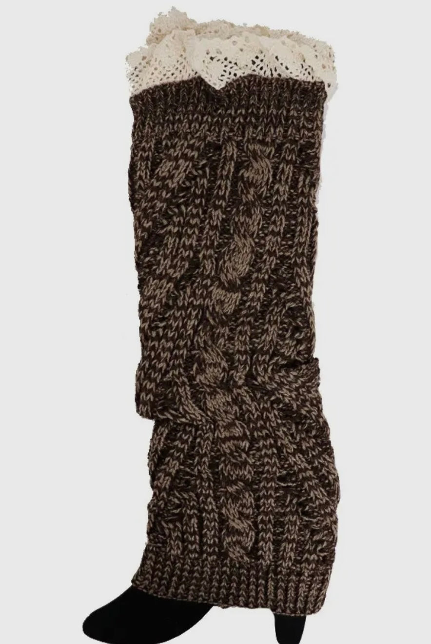 Knit Pattern Lace Trim Leg Warmers