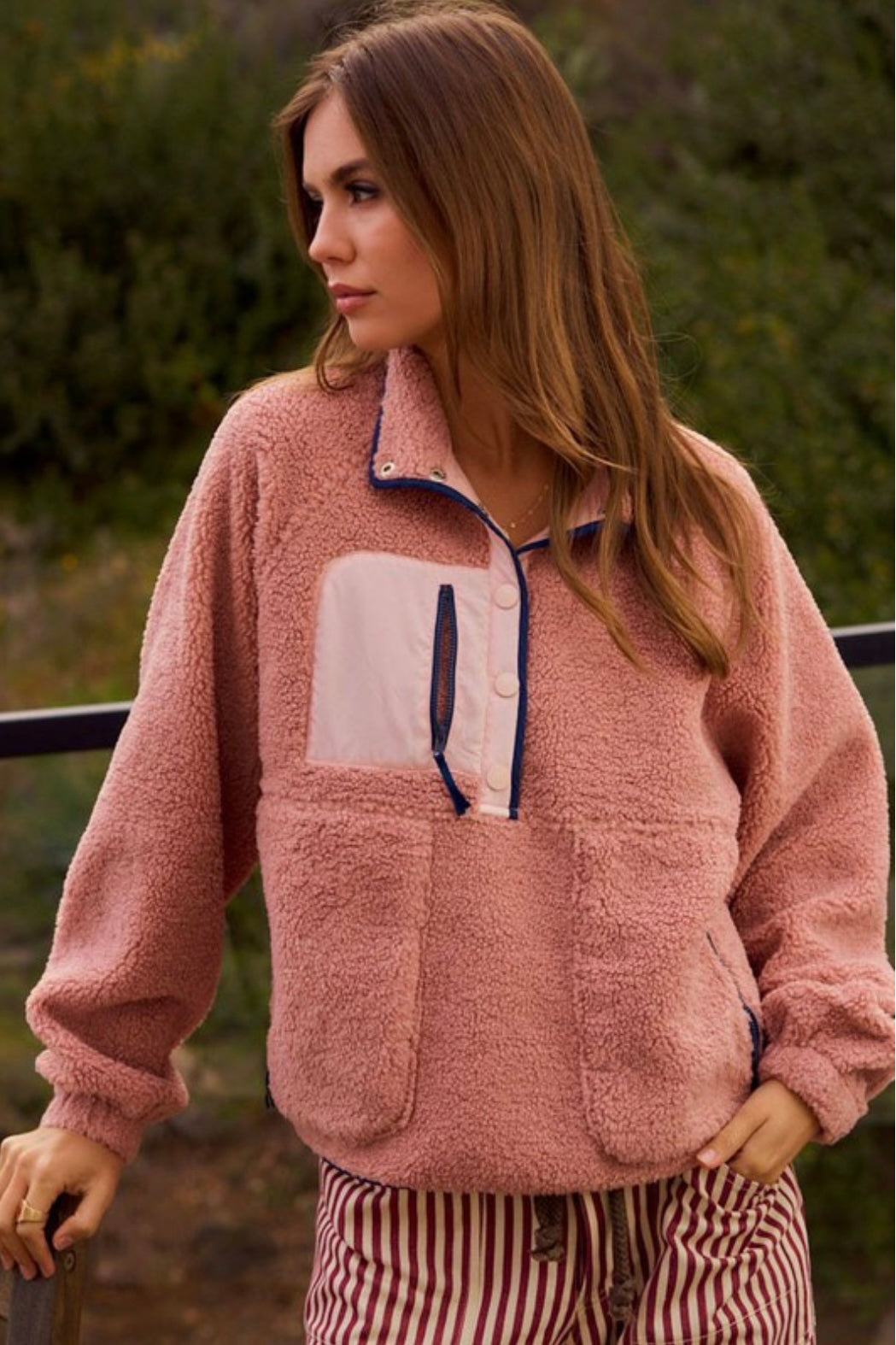 Fleece Daily Colorblock Button Pullover