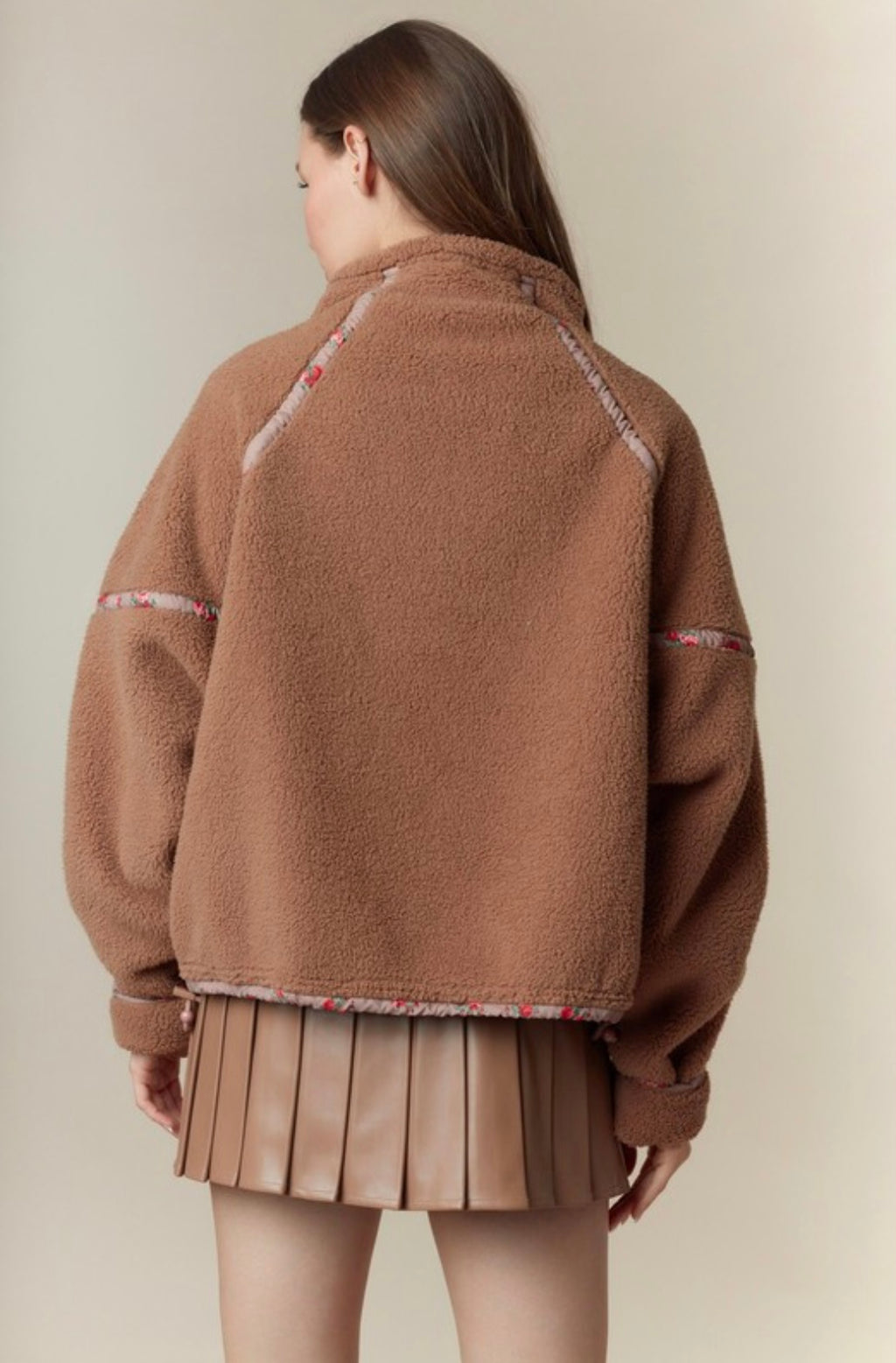 Ditsy Floral Printed Half Zip Sherpa