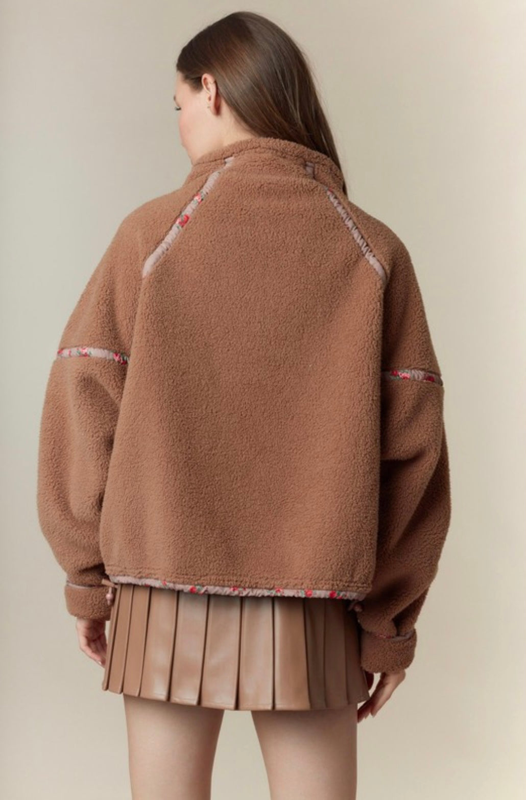 Ditsy Floral Printed Half Zip Sherpa