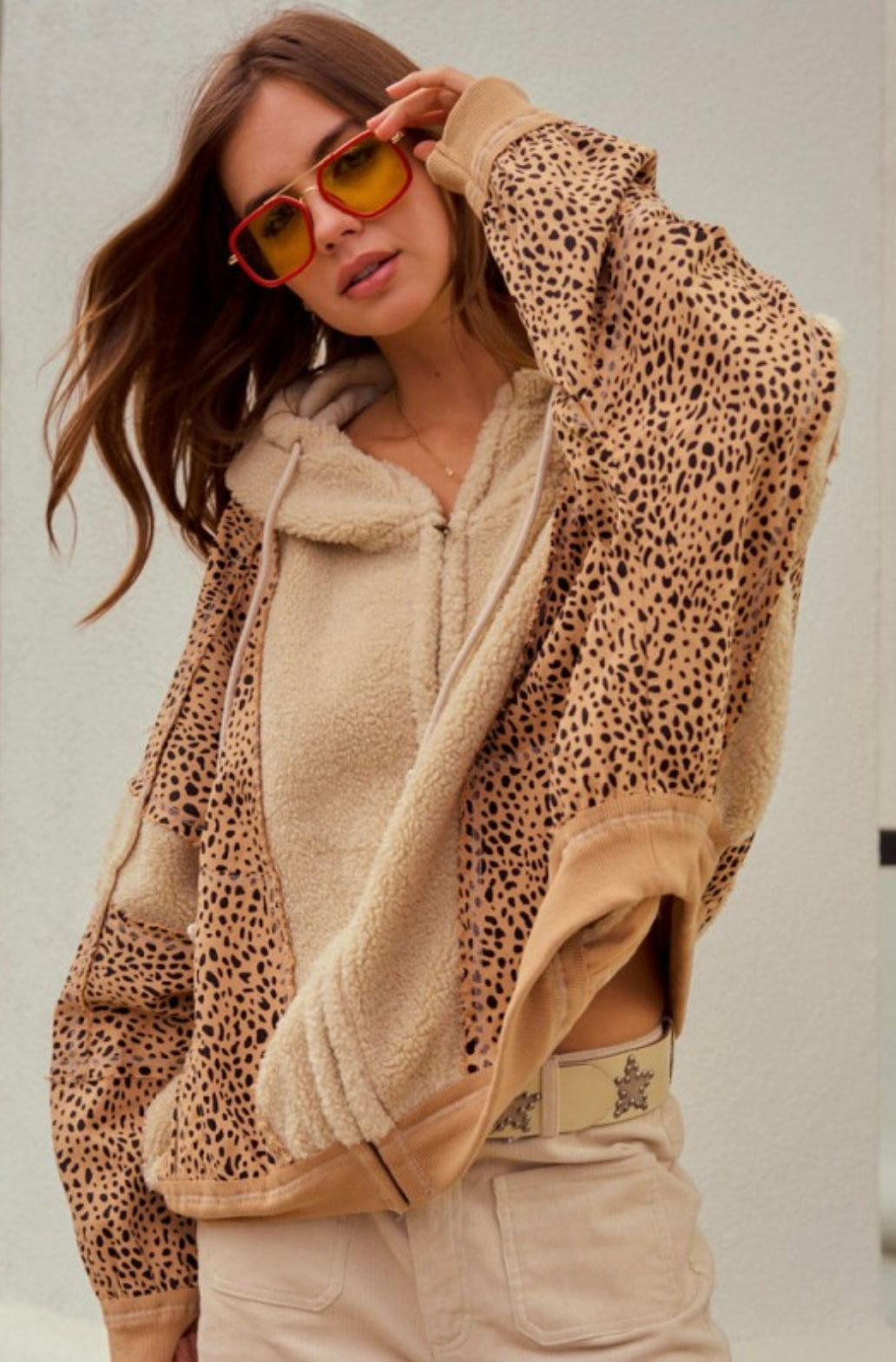 Washed Vintage Leopard With Fleece Jacket
