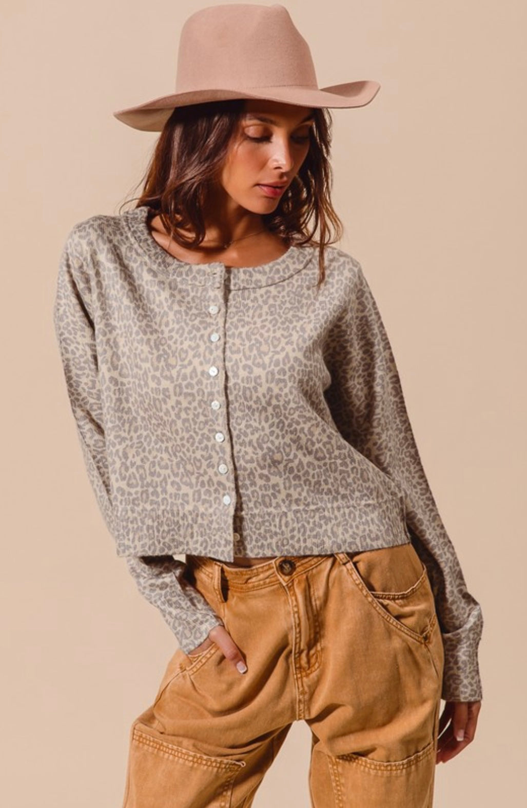 Two Tone Leopard Vintage Print Button Up Sweater Cardigan