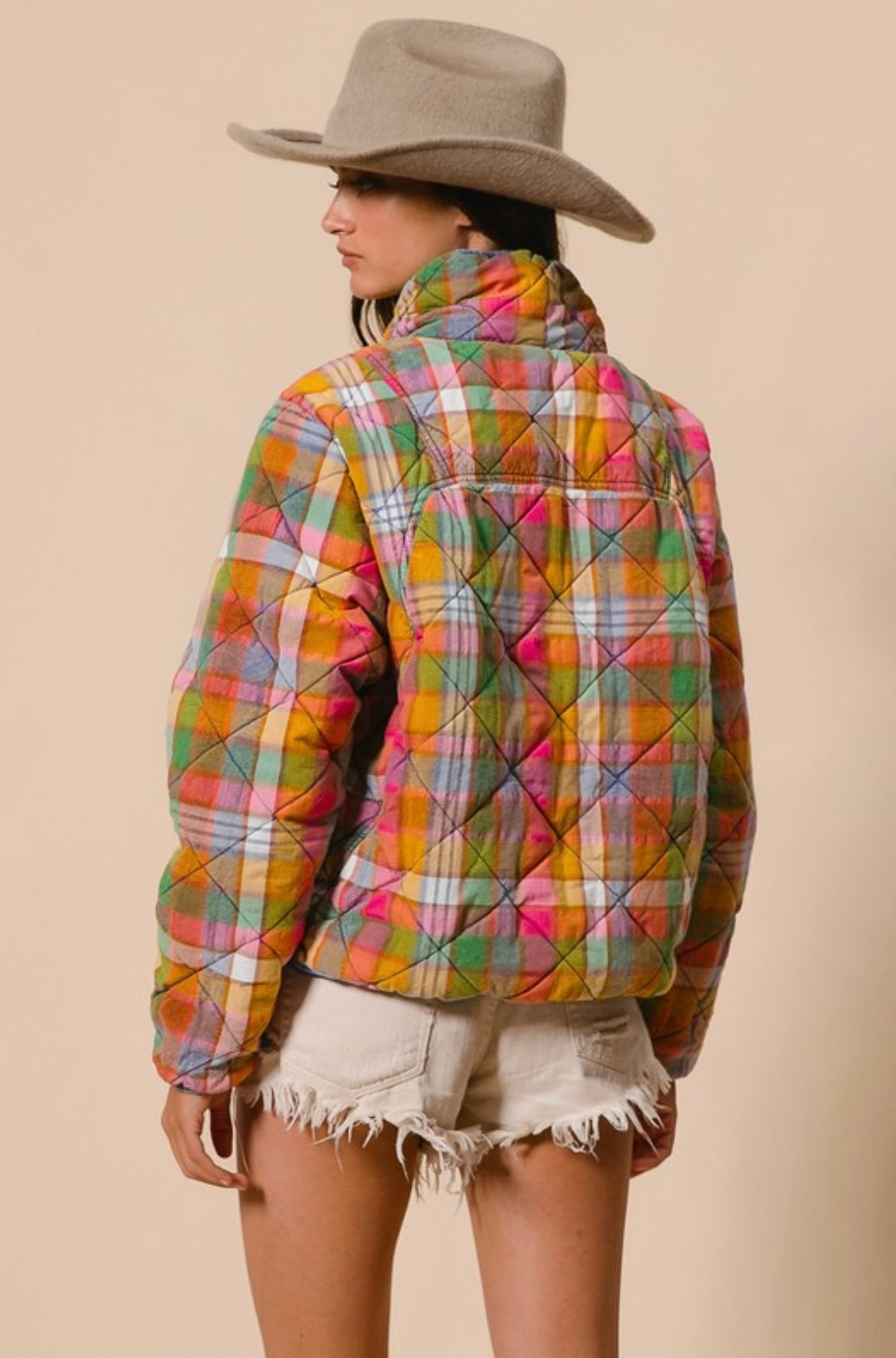 Bleached Vintage Plaid Quilted Jacket