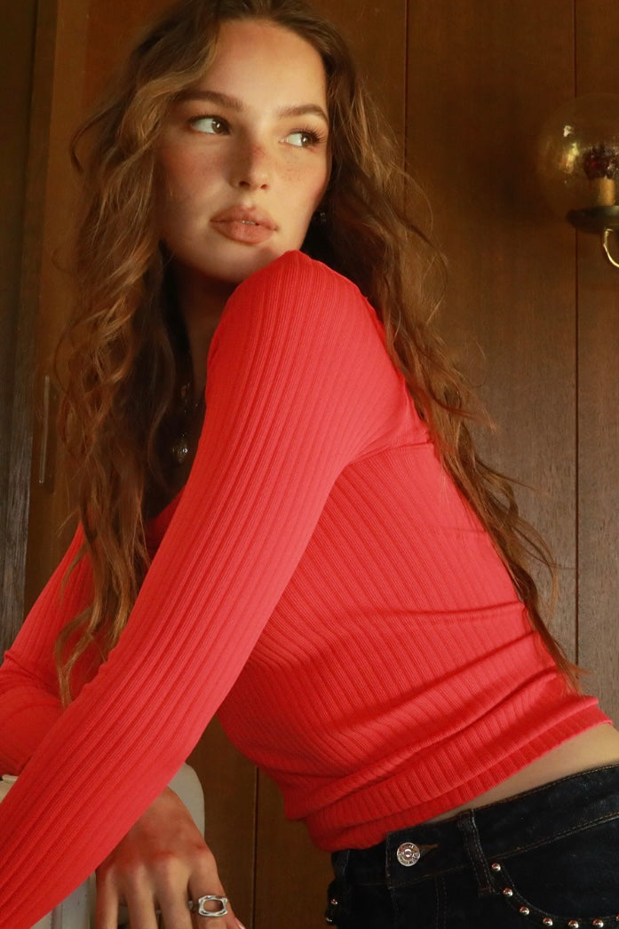 NIKIBIKI Wide Ribbed Square Long Sleeve Top - ONE SIZE