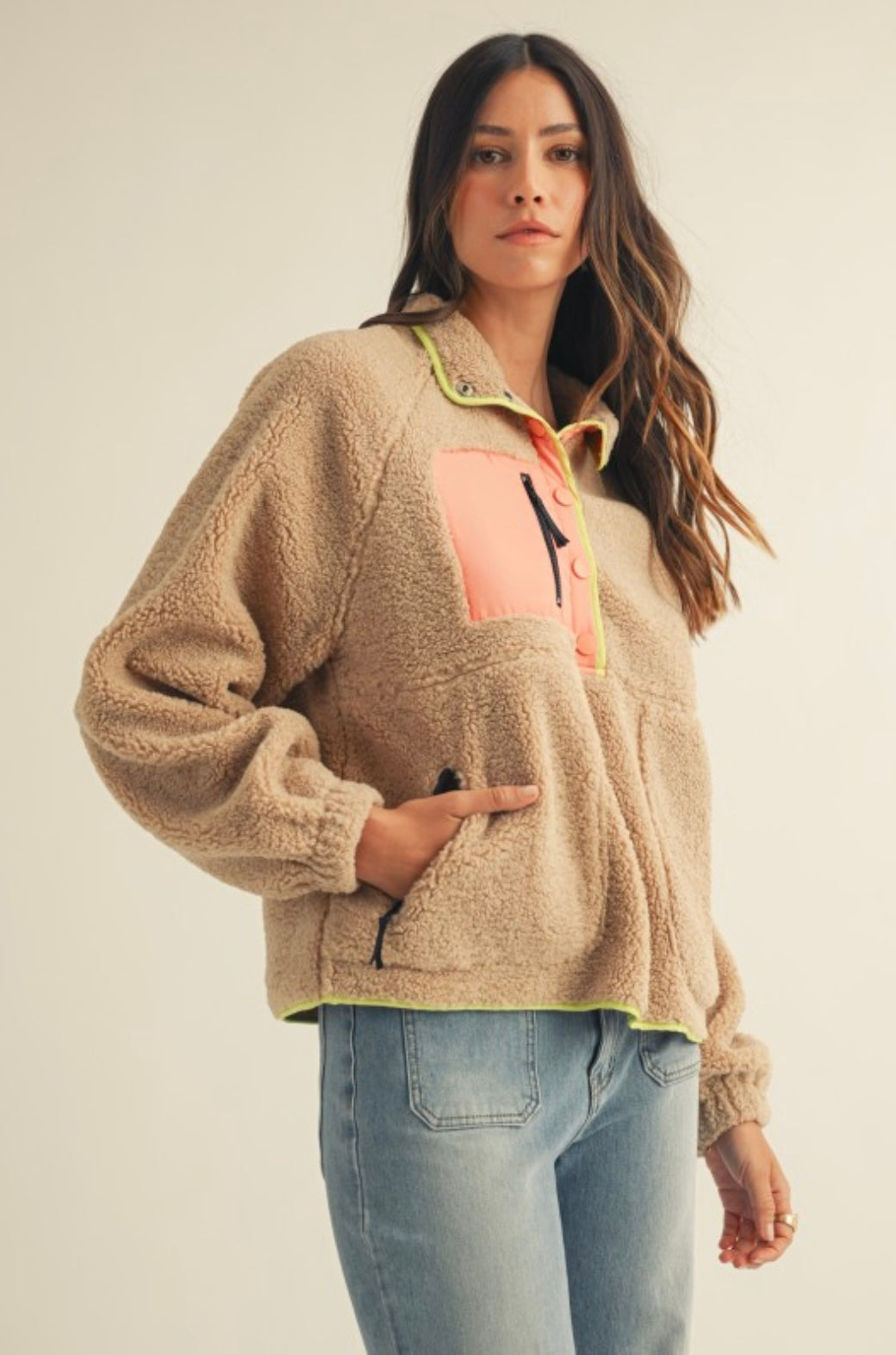 Fleece Daily Colorblock Button Pullover