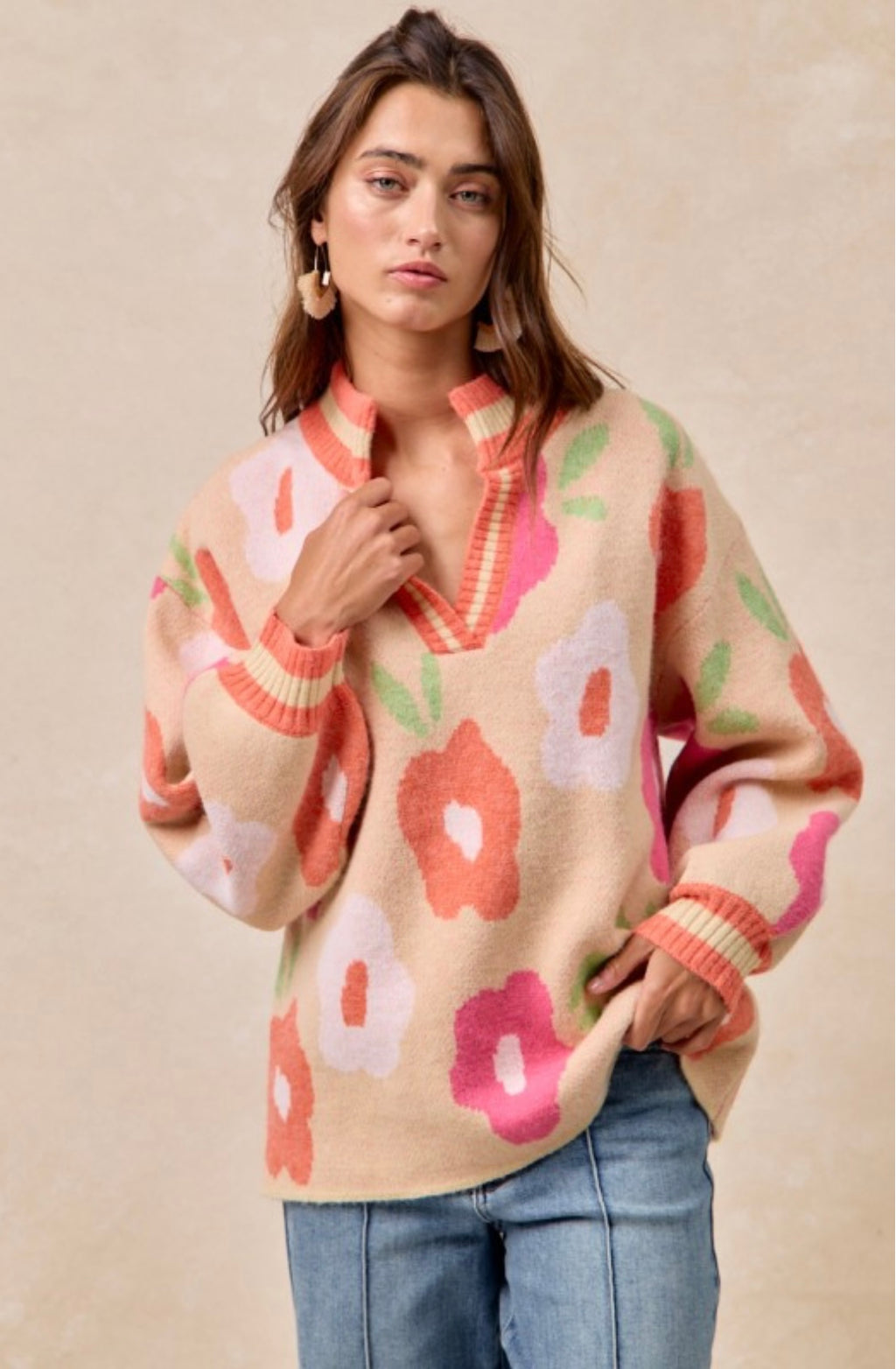 Flower Printed V Neck Banded Top