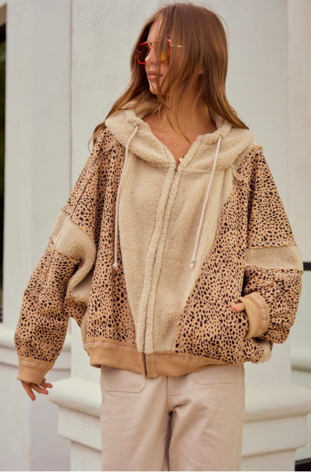 Washed Vintage Leopard With Fleece Jacket