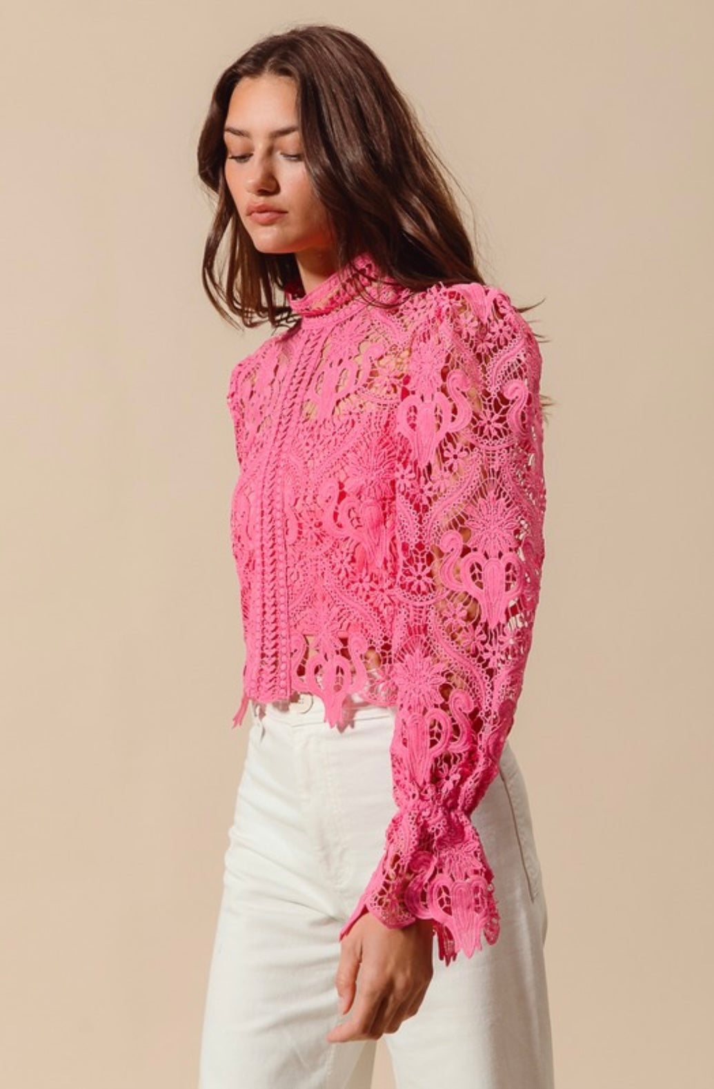 Floral Lace Romantic Blouse Top With Back Zipper Closure