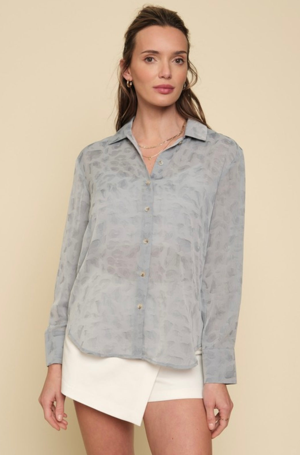 Blue Leopard Button Down Top