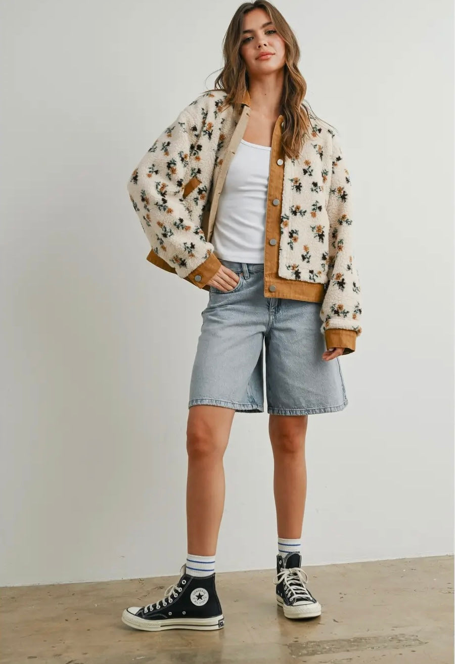 Floral Collared Button-Down Jacket