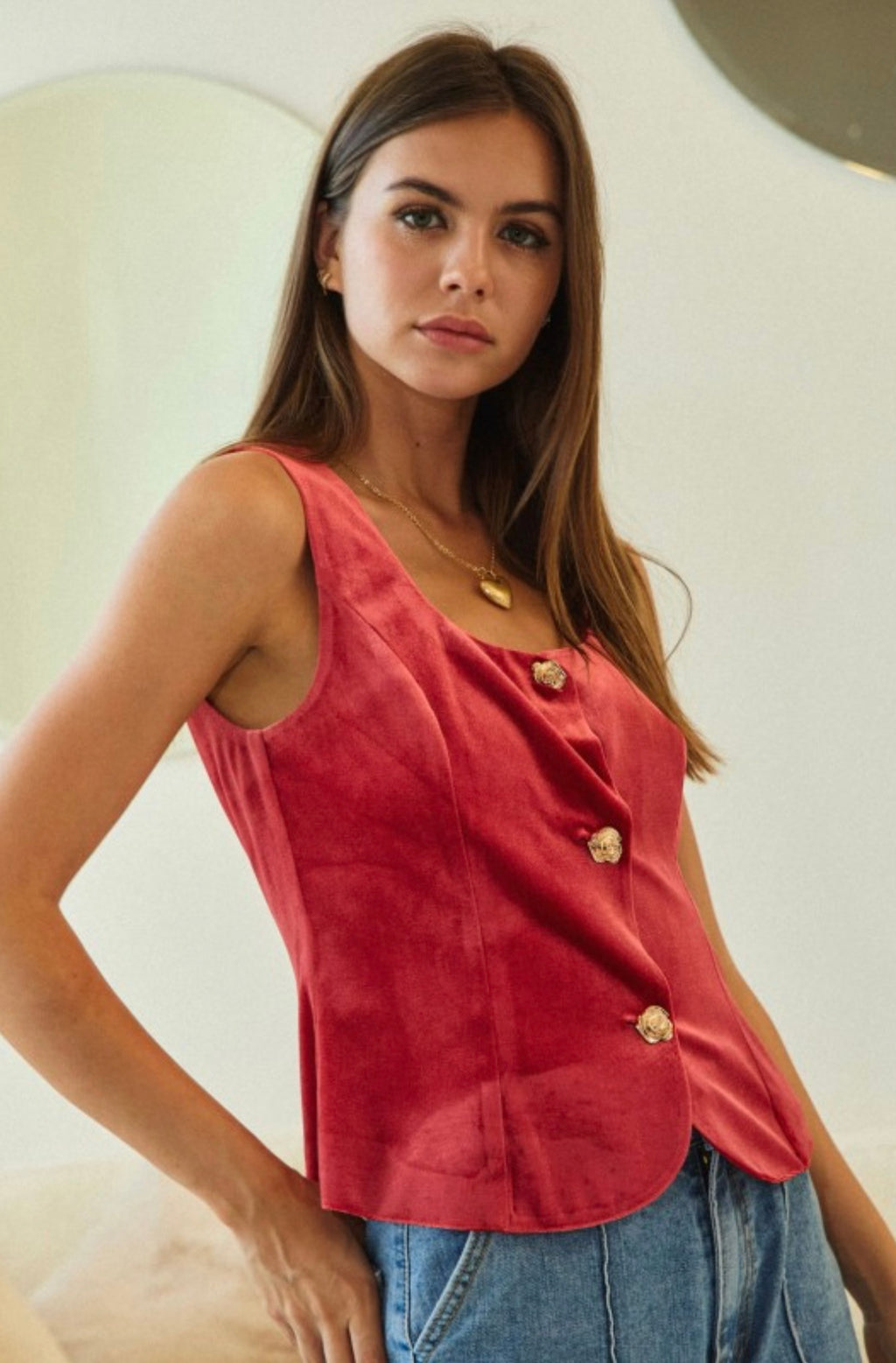 Luxe Velvet Rose Button Vest