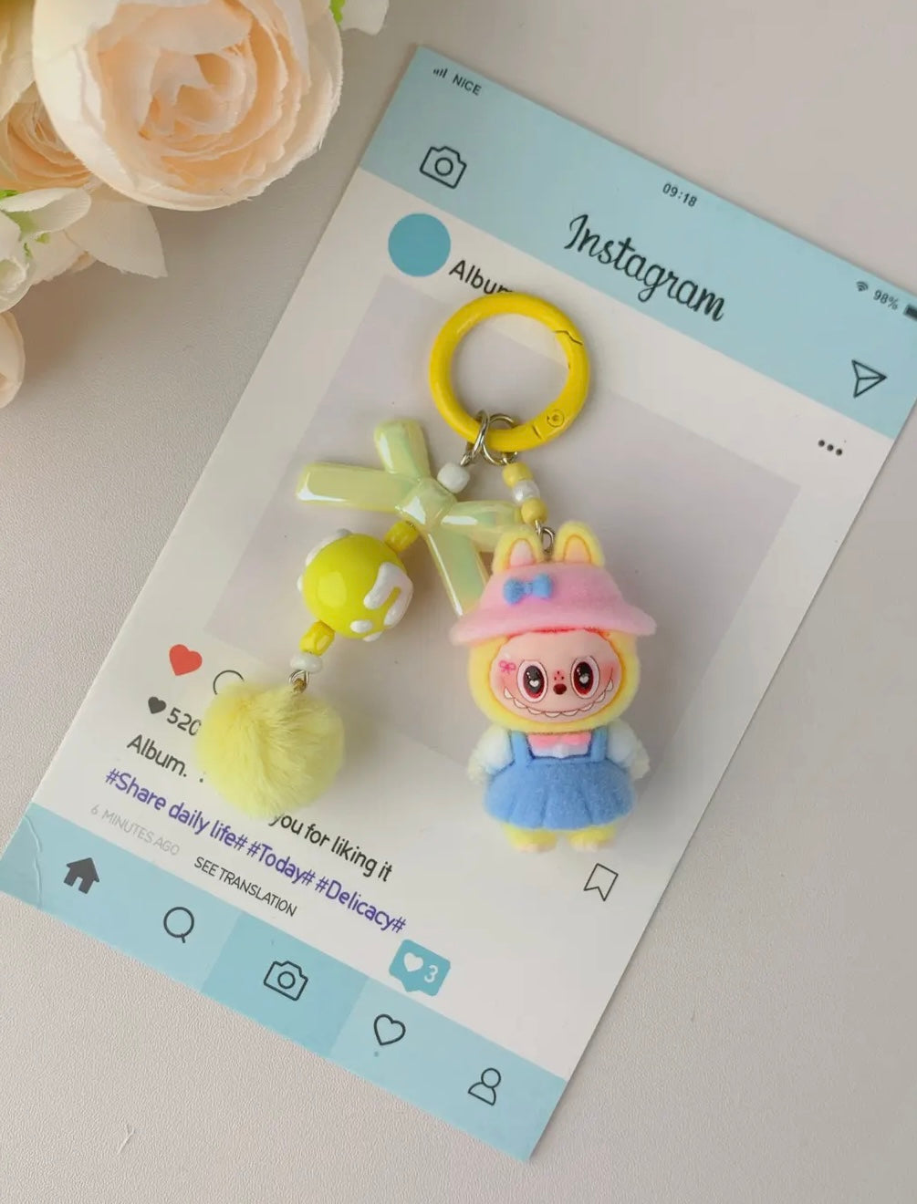 Mini Labubu Puff Ball Keychains