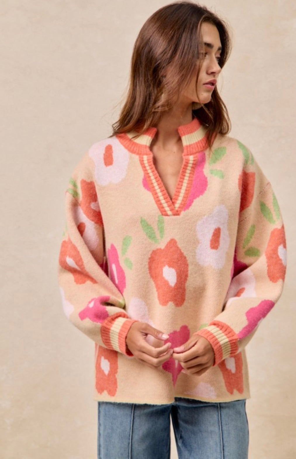 Flower Printed V Neck Banded Top