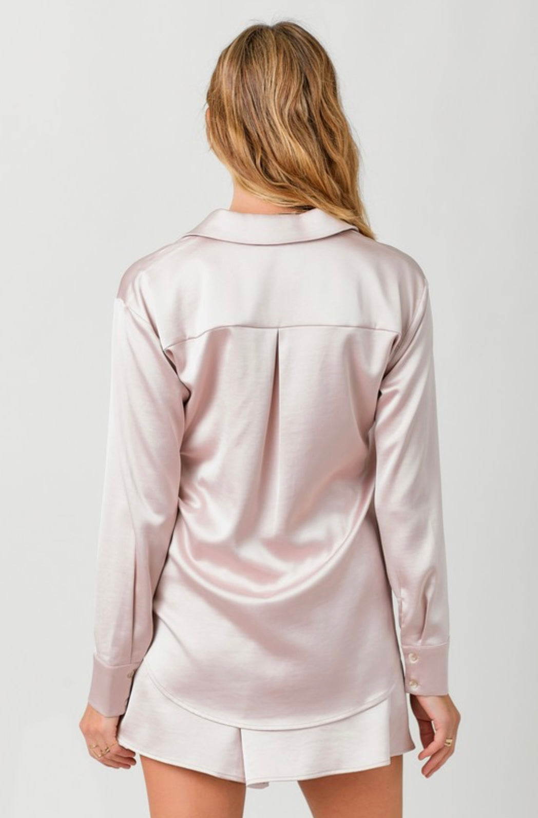 Button Down Silky Relaxed Shirt Mauve